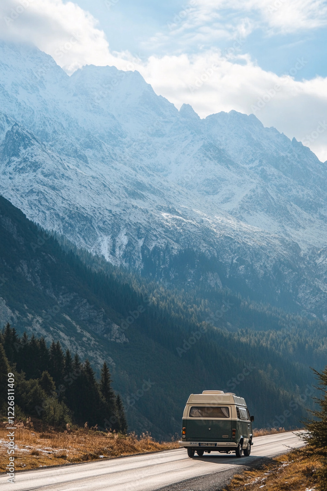 Exploring breathtaking mountain landscapes in a camper Exploring breathtaking mountain landscapes in a camper