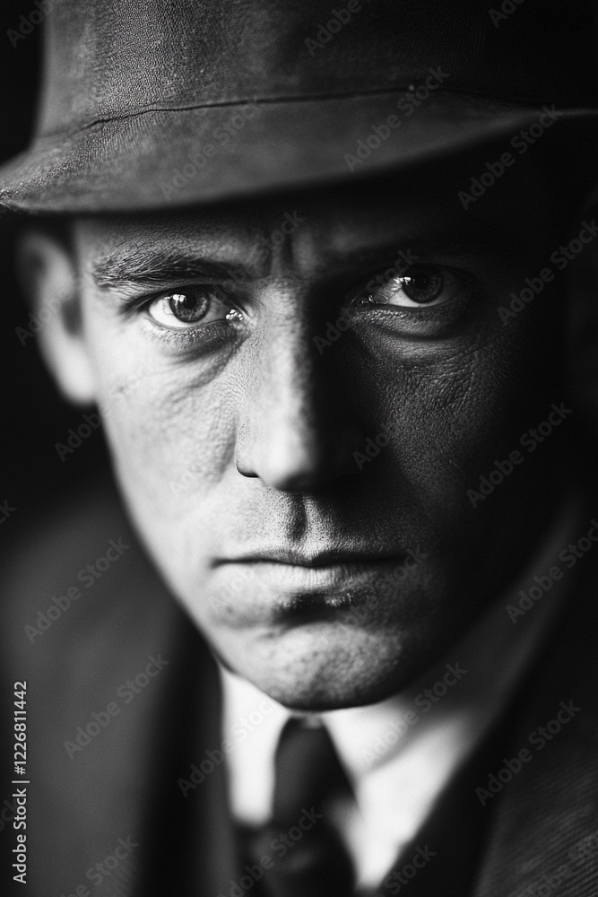 Intense portrait of a man with a hat and serious expression Intense portrait of a man with a hat and serious expression