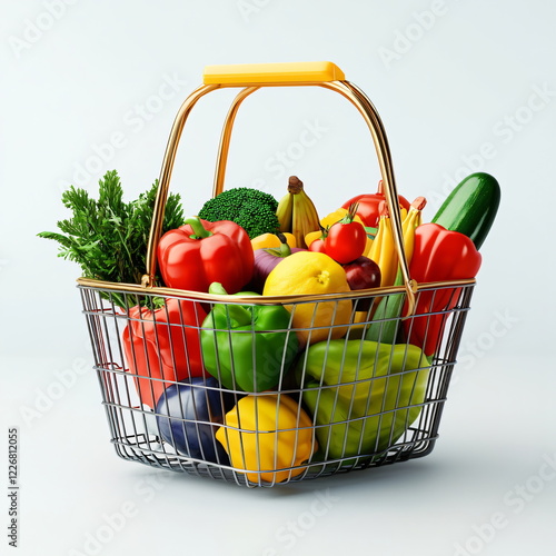 Grocery basket with various fruits and vegetables