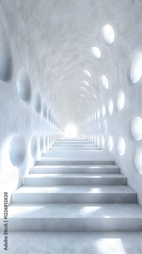 Obraz premium Abstract White Tunnel Staircase: A Modern Architectural Perspective
