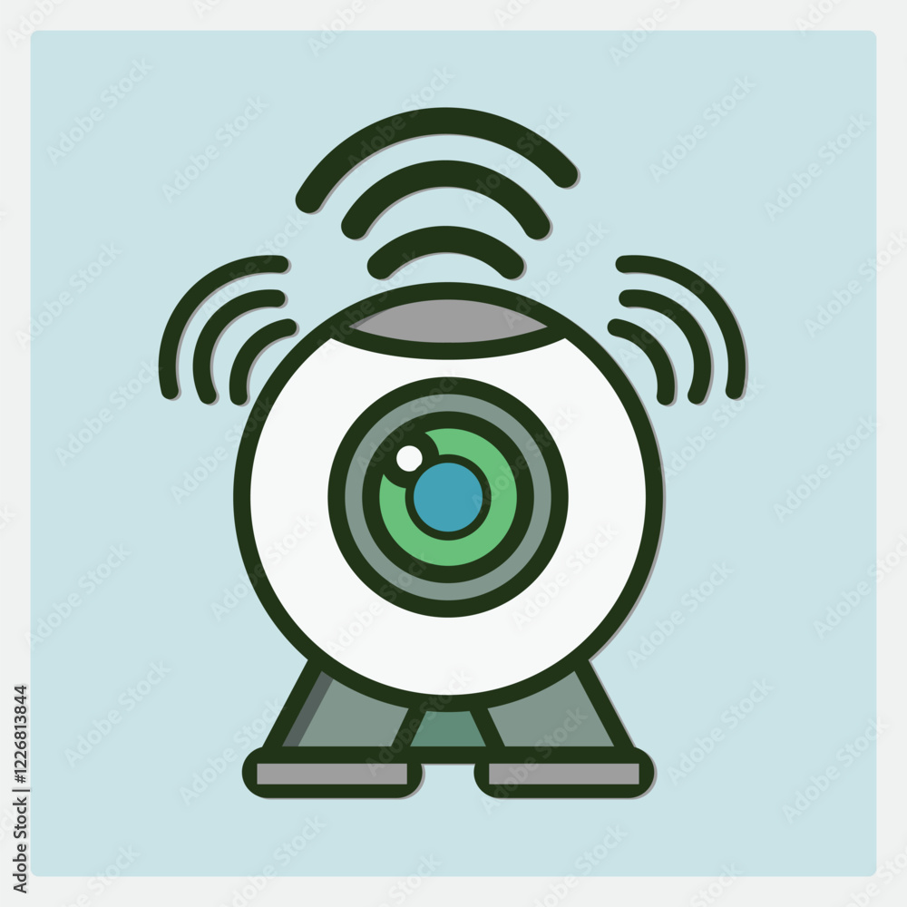 Round Webcam Icon with Signal Waves for Video Conferencing and Streaming Round Webcam Icon with Signal Waves for Video Conferencing and Streaming
