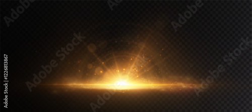 Abstract golden vertical glow. Bright explosion of light of flickering rays on transparent background. Luxury style for design and vector illustrations.