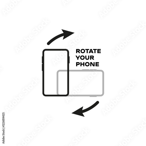 Vector illustration of a phone rotation icon with directional arrows and text "Rotate Your Phone," designed for responsive web or app user interface prompts