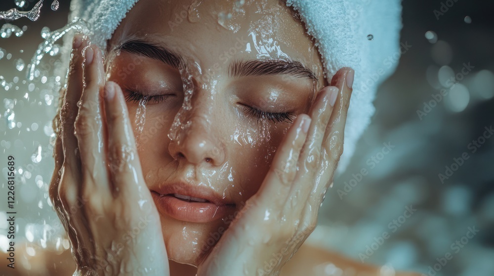 Refreshing Facial Cleansing Ritual: A Woman's Serene Moment Refreshing Facial Cleansing Ritual: A Woman's Serene Moment