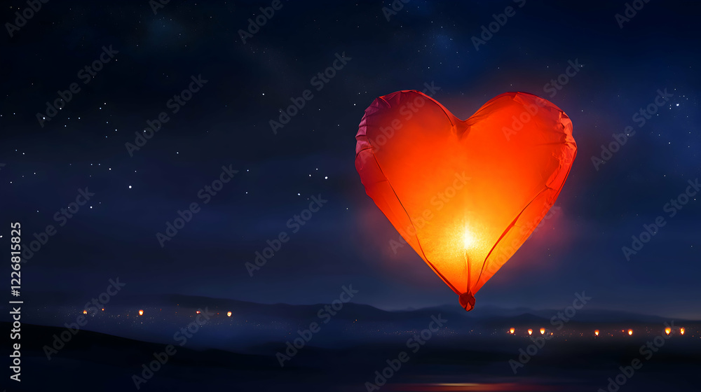 A heart-shaped lantern festival glowing against a dark night sky A heart-shaped lantern festival glowing against a dark night sky