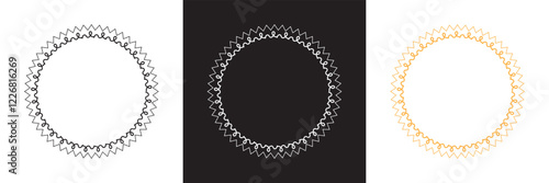 Sew stitch frame. Geometric border with needlework elements, decorative detailed frame.  ethnic lace seam ornament. isolated on white and black background. vector illustration. EPS 10