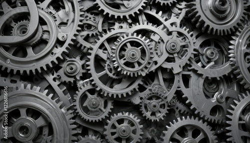 Wallpaper Mural Metallic background with a repeating pattern of interlocking gears and cogs, sci-fi, gear, industrial Torontodigital.ca