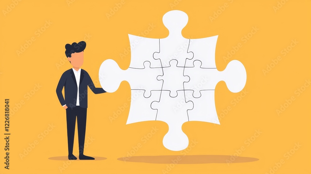 Flat Design of a Person Holding a Large Puzzle Piece in a Simple Artistic Style Flat Design of a Person Holding a Large Puzzle Piece in a Simple Artistic Style