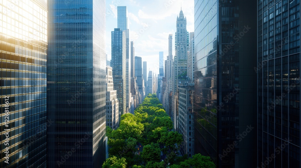 Panoramic view of a modern city skyline from a high rise building during the day Panoramic view of a modern city skyline from a high rise building during the day