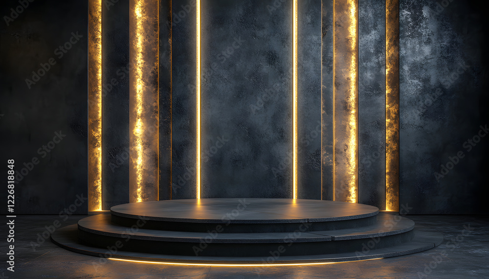 Dark Circular Platform with Illuminated Backdrop Dark Circular Platform with Illuminated Backdrop