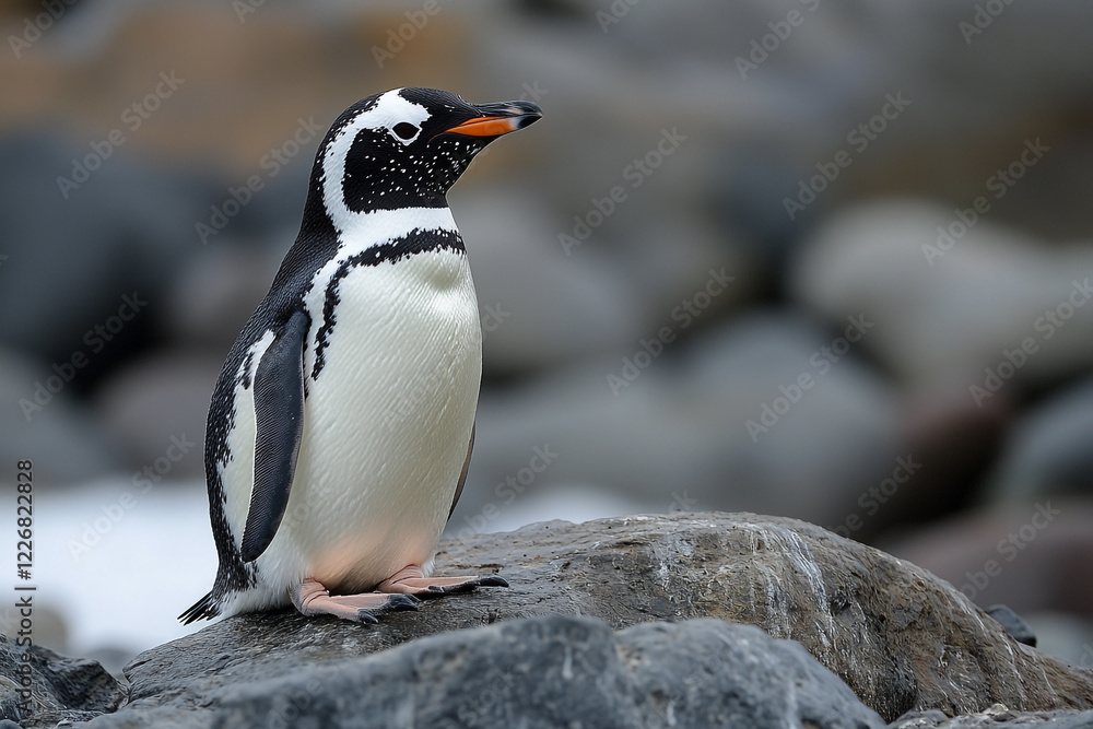 Fototapeta premium Chinstrap Penguin Perched On A Rocky Outcrop