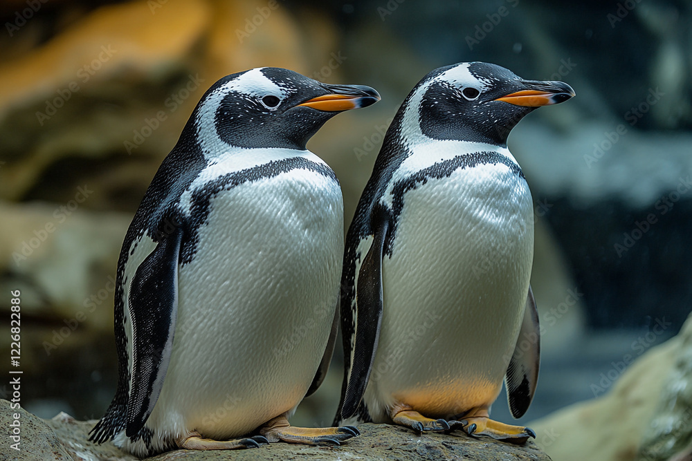 Fototapeta premium Two Magellanic Penguins Side by Side on Rocks