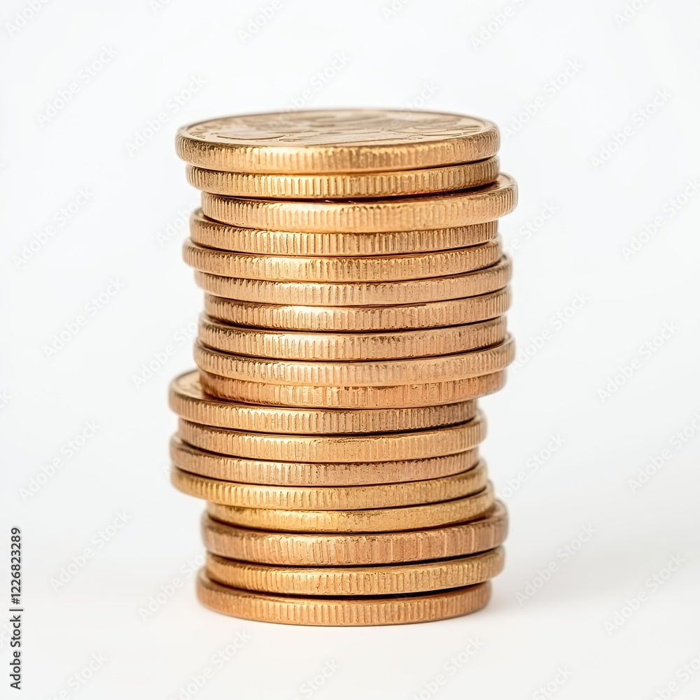 Close-up of a Stack of Gold-Colored Coins on White Background Representing Financial Wealth and Savings Close-up of a Stack of Gold-Colored Coins on White Background Representing Financial Wealth and Savings