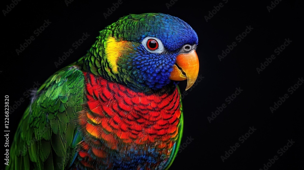 Obraz premium Vibrant Rainbow Lorikeet Portrait Against Black Background