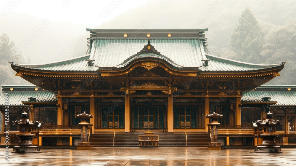 Misty Mountain Shrine, Japan, Architecture, Serenity, Wet Courtyard Misty Mountain Shrine, Japan, Architecture, Serenity, Wet Courtyard