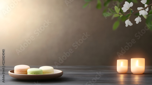 Elegant arrangement of traditional Qingming Festival offerings, featuring symbolic items like willow branches, incense, and food offerings, presented with a serene, respectful atmosphere.
 photo