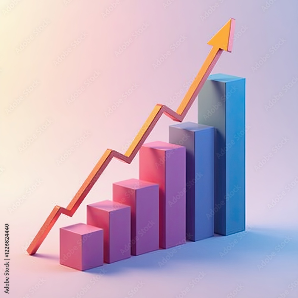 Isometric depiction of increase graphic bar icon Isometric depiction of increase graphic bar icon