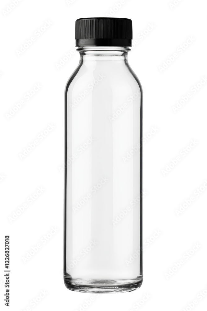 Isolated Tall Clear Glass Bottle with Black Screw Top Isolated Tall Clear Glass Bottle with Black Screw Top
