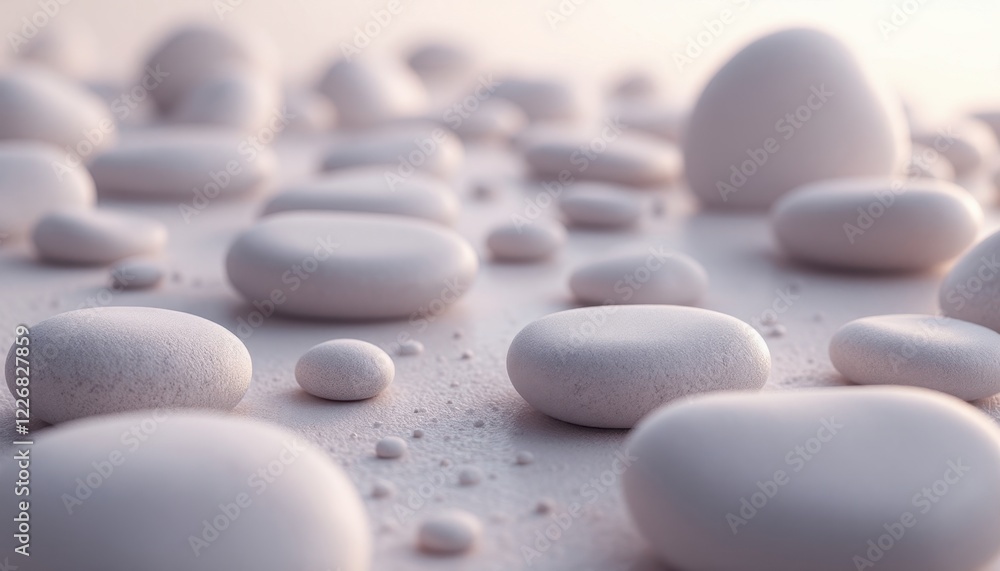 Smooth white stones arrangement on soft surface with subtle lighting Smooth white stones arrangement on soft surface with subtle lighting