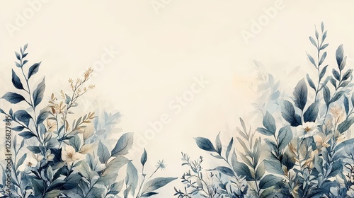 Wallpaper Mural Watercolor floral background featuring blue flowers and delicate greenery on a soft textured surface Torontodigital.ca