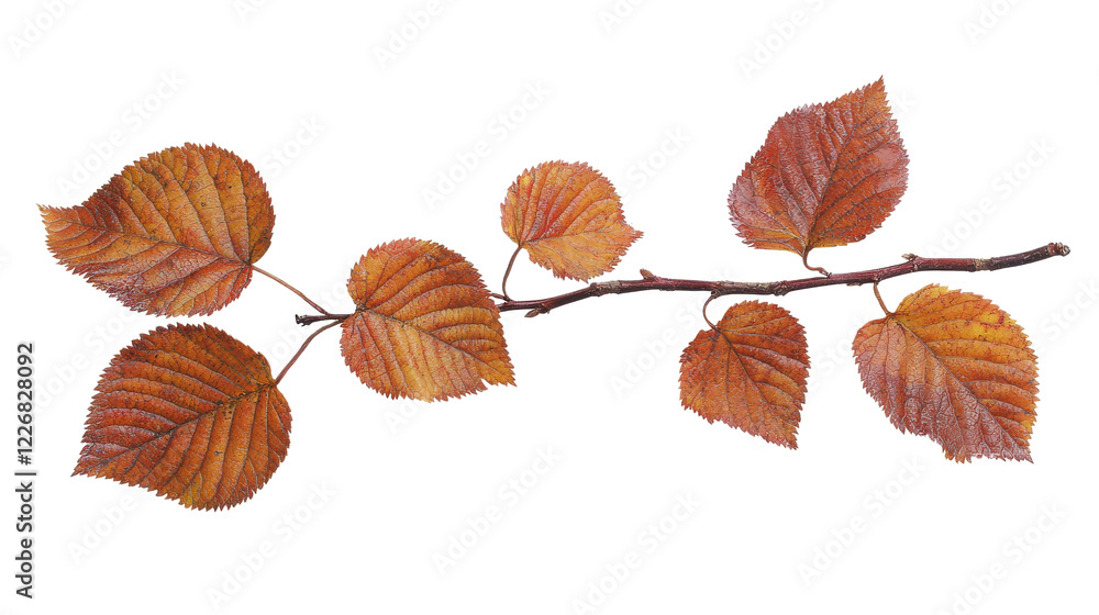 Obraz premium Aesthetic Branch with Orange Brown Leaves Capturing the Essence of Autumn in Nature's Vibrant Colors, Perfect for Seasonal and Botanical Themes