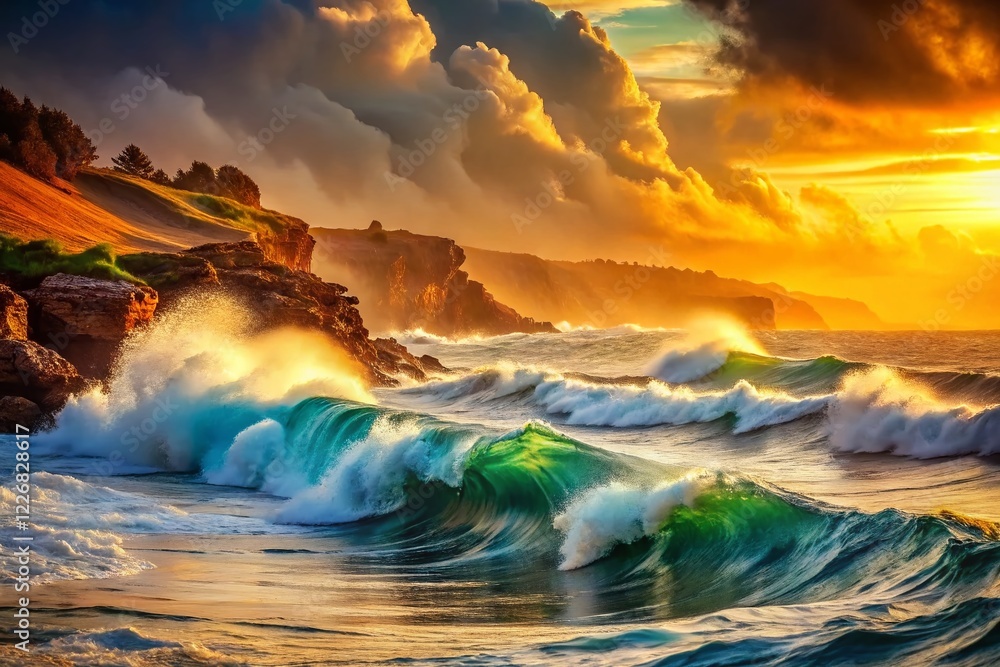 Fototapeta premium Vintage Ocean Waves - Dramatic Seascape