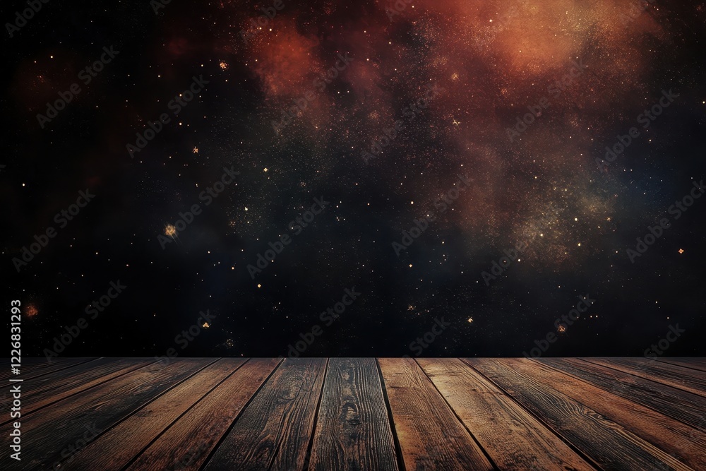 Night sky nebula backdrop wooden floor Night sky nebula backdrop wooden floor