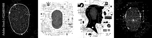 Exploration of biometric technology through fingerprint and facial recognition patterns in a digital landscape