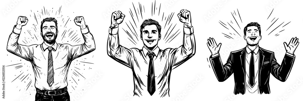 Celebration of success with joyful men expressing excitement and achievement in business attire Celebration of success with joyful men expressing excitement and achievement in business attire