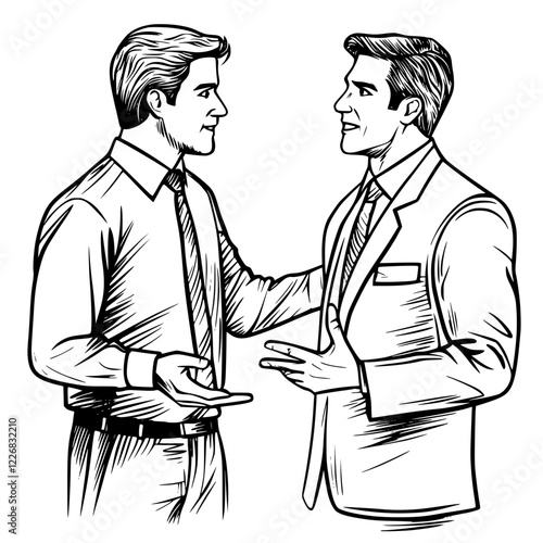 Two men engaged in a friendly business conversation in a professional setting