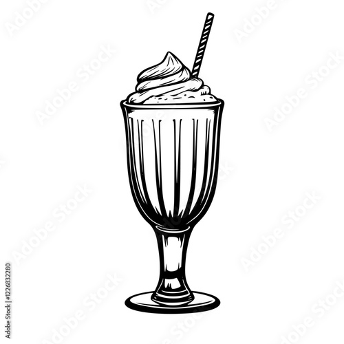 Delicious milkshake served in a classic glass with whipped cream and a straw during a sunny afternoon dessert break