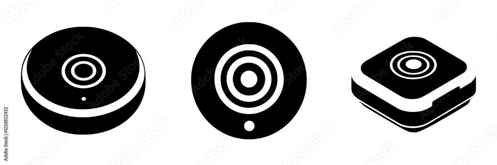 Collection of modern wireless speakers displayed in minimalist black and white design Collection of modern wireless speakers displayed in minimalist black and white design