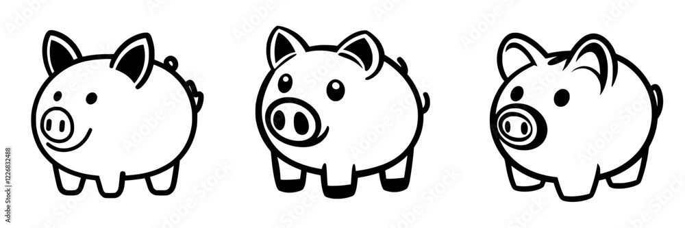 Different styles of cartoon pigs showcasing playful and whimsical designs in a simple black and white format Different styles of cartoon pigs showcasing playful and whimsical designs in a simple black and white format