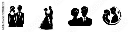 Elegant silhouettes representing love, romance, and wedding celebrations created in a minimalist style