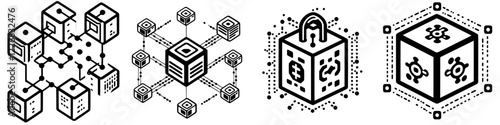 Blockchain technology designs showcasing interconnected nodes and secure blocks in a modern digital environment