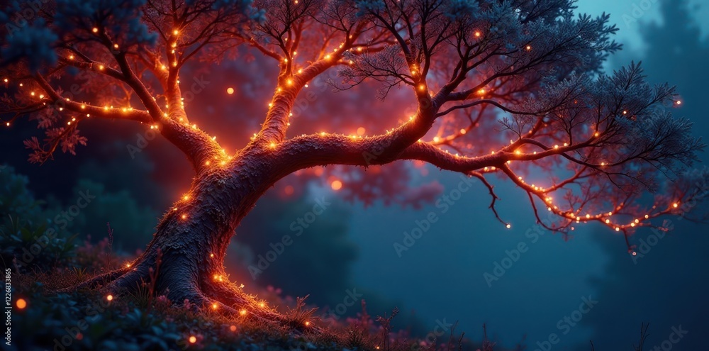 shimmering tree branches intertwined with glowing vines, glowing, branches shimmering tree branches intertwined with glowing vines, glowing, branches