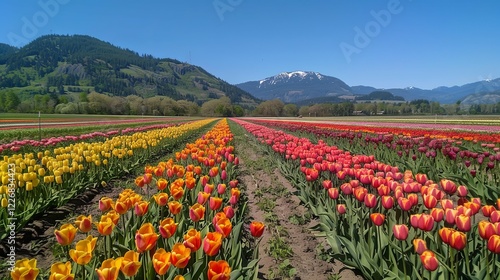 Wallpaper Mural Colorful Tulip Fields Against Majestic Mountain Backdrop Torontodigital.ca