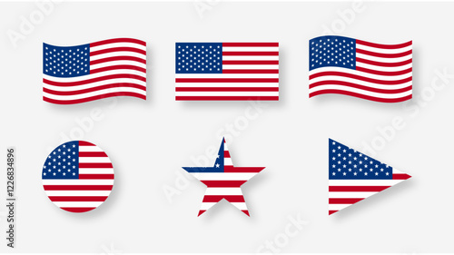 set of United States America flag vector illustration national day star triangle shape