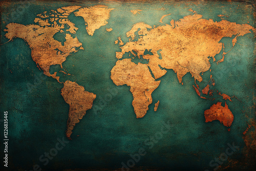 Antique World Map Showing Continents and Oceans