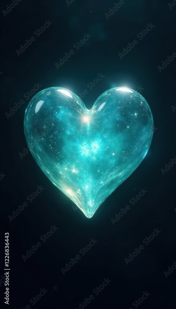 shining aquamarine heart against dark background, glow, radiant shining aquamarine heart against dark background, glow, radiant