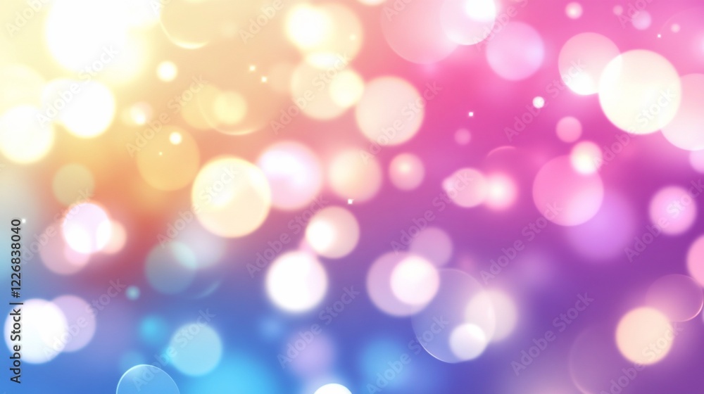 Fototapeta premium Abstract background with blurred light circles in yellow, pink and blue tones, creating bokeh effect
