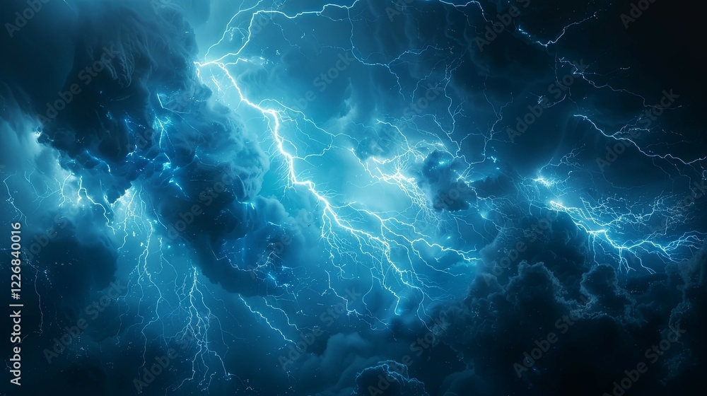 Vivid Blue Lightning Flashes Across Dark Storm Clouds Vivid Blue Lightning Flashes Across Dark Storm Clouds
