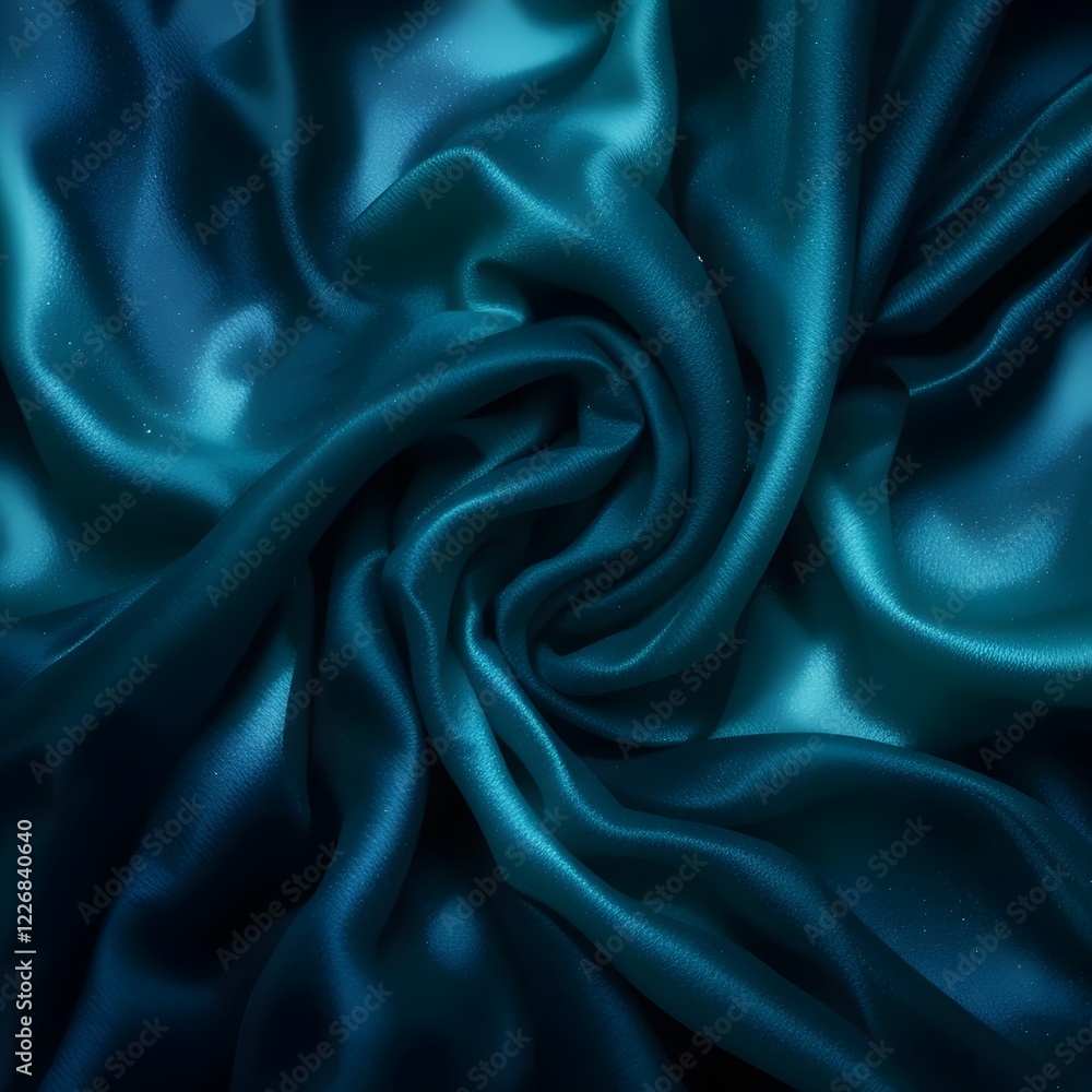 Obraz premium Verde azulado oscuro y degradado azul cielo nocturno. Tejido de seda fluido con brillo resplandeciente. Elegancia sutil de las cortinas
