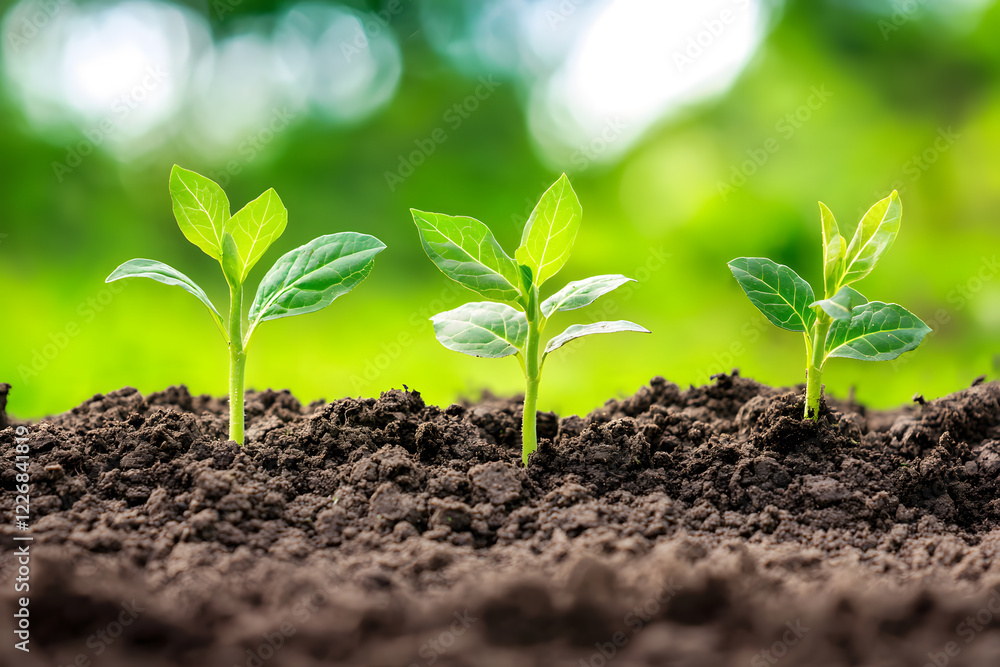 Green small sprout in a pile of soil. Seedling, growing from the soil Green small sprout in a pile of soil. Seedling, growing from the soil
