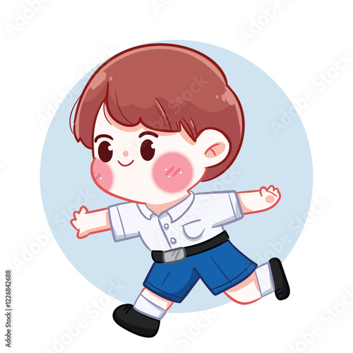 Running School Boy Cartoon Illustration