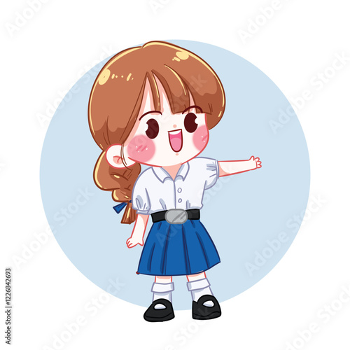 Smiling School Girl Cartoon Illustration