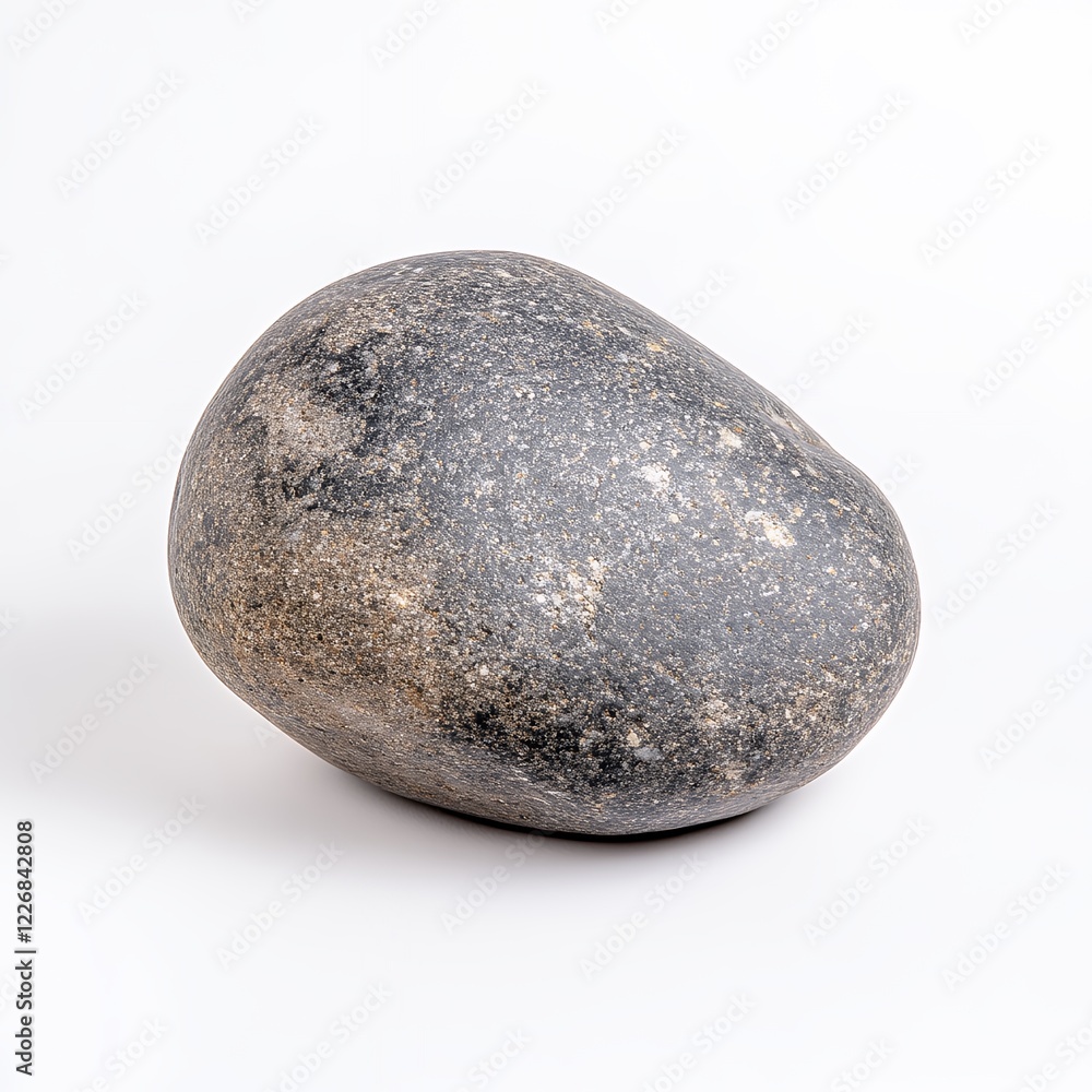 Dark Gray Speckled Stone on White Background: Smooth Texture and Simple Form Dark Gray Speckled Stone on White Background: Smooth Texture and Simple Form