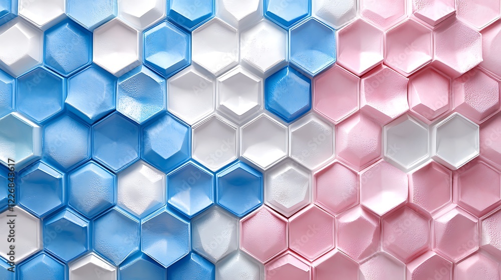 Fototapeta premium 3D pink blue and white colored hexagon background