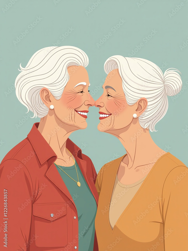 A Happy Elderly Lesbian Couple With A Loving Relationship Generated By Artificial Intelligence. 00001 A Happy Elderly Lesbian Couple With A Loving Relationship Generated By Artificial Intelligence. 00001
