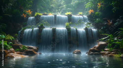 Majestic Waterfall in a Tropical Forest photo